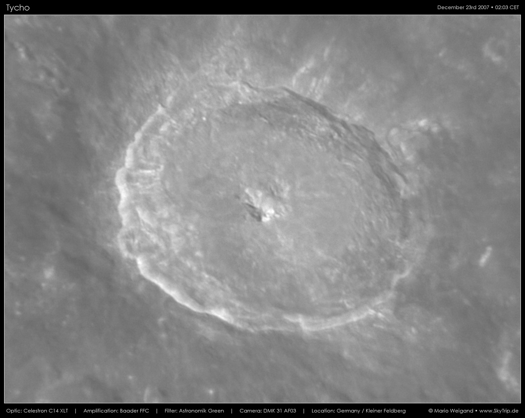Mondfoto: Tycho bei hohem Sonnenstand