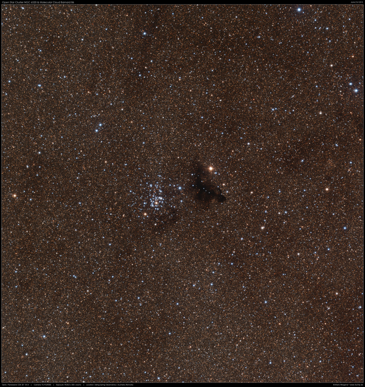 Sternhaufen NGC 6520 & Dunkelwolke Barnard 86