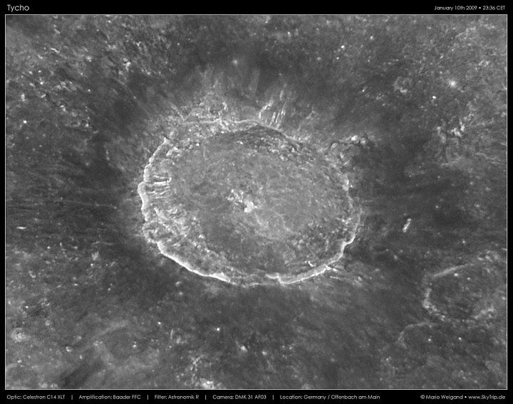 Mondfoto: Krater Tycho bei Vollmond