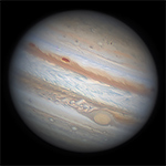 Planet Jupiter mit seinen Wolkenbändern und dem Großen Roten Fleck