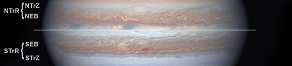 Die nördliche und südliche tropische Region auf Jupiter.