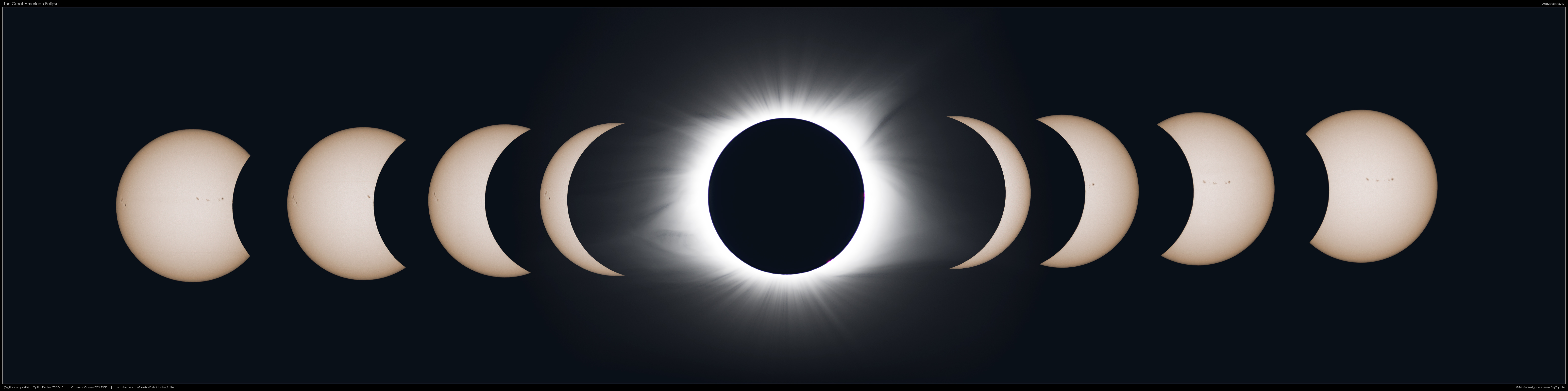 Collage des Finsternisverlaufs - Sonnenfinsternis 2017